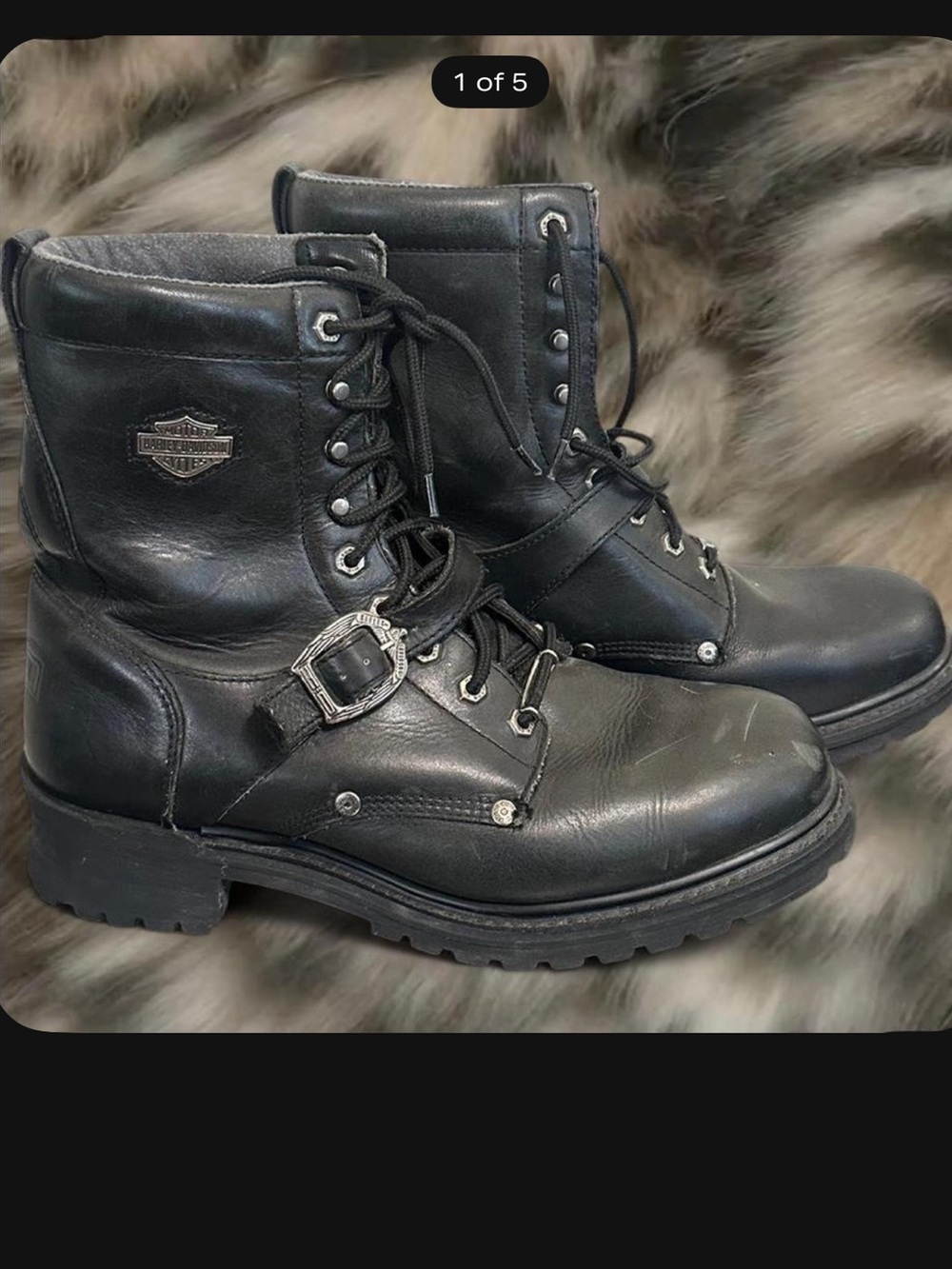 Harley-Davidson Black Leather Lace-Up Motorcycle Boots with Buckle